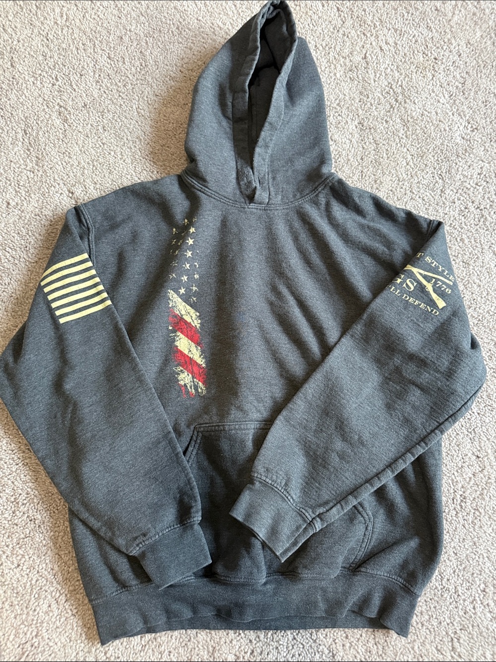 Grunt Style Hoodie with Distressed American Flag Graphic